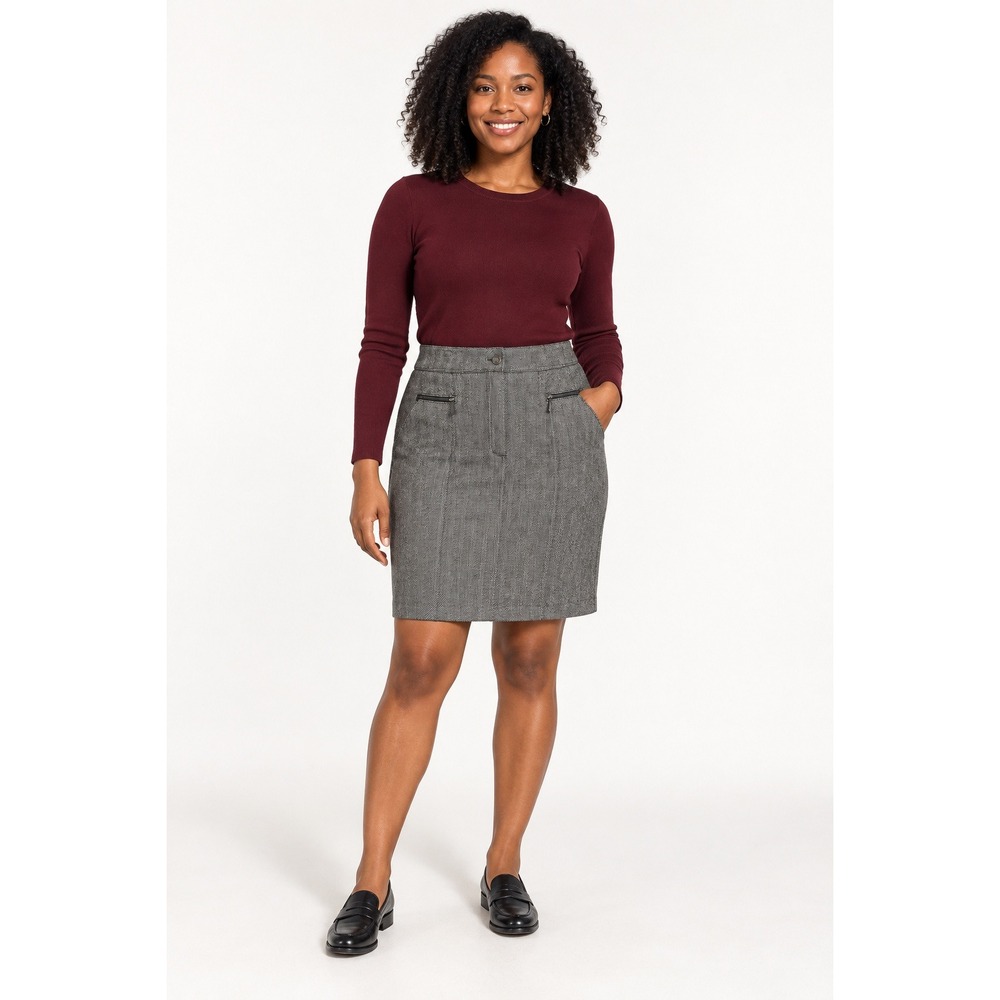 Valerie Stevens Skirt Womens 8 Grey Excellent Herringbone Wool Blend Straight
